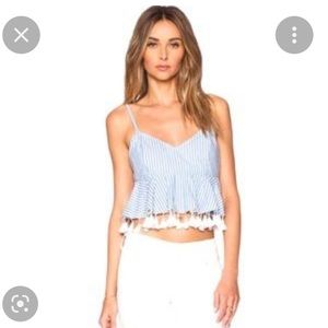 Rise of Dawn blue white stripe crop top white tassels XS